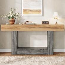 Two-Tone Console Table With Wood Look, Console Table For Hallway/Living Room, Thick Tabletop, Lower Storage Compartment, Chipboard Material - 自然色 - 查看 2
