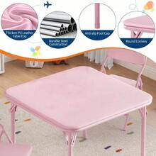 Small Folding Table And Chairs Set,Activity Table And Chairs Set,Folding Table Set With Padded Cushion,Square Table & Folding Chairs For Dining Room Bedroom - 1+4 Pink - View 4