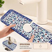 1pc Patterned Anti-Slip Diatomite Mud Faucet Drain Pad, Quick-Dry Absorbent Sink Splash Guard Mat, Rubber Base, Suitable For Kitchen/Bathroom Faucet - Multicolor - View 4