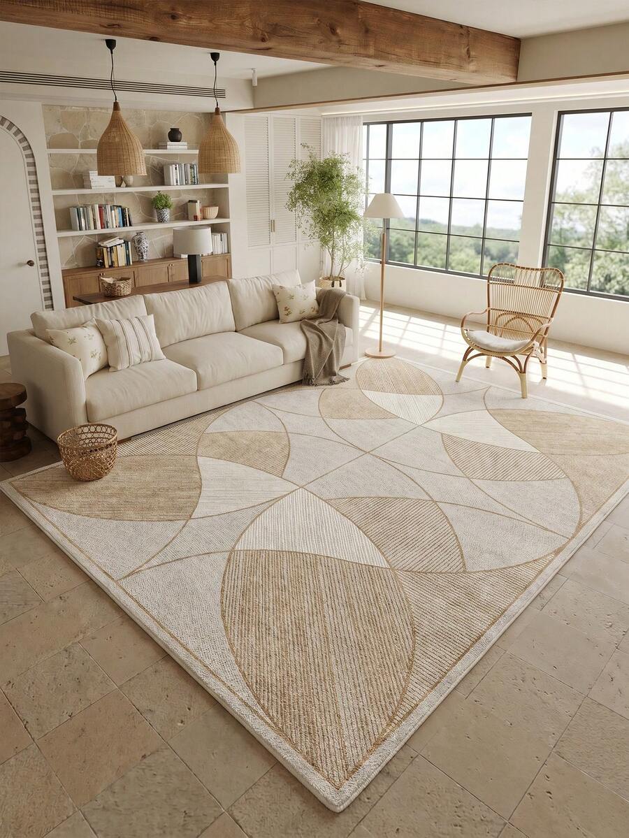 1 pieza Alfombra de sala de estar con diseño geométrico simétrico de líneas, adecuada para cocina, comedor, dormitorio, decoración de habitación festiva, interior/exterior, oficina, vestíbulo, felpudo antideslizante, alfombra de baño, pasillo, área de estudio y juegos
