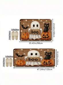 1pc Halloween Doormat, Non-Slip Back, Machine Washable, Indoor/Outdoor Universal Ghost Pattern Mat, Suitable For Porch, Kitchen, Bathroom Decoration, Cute Ghost Halloween Indoor Decor, Durable Absorbent Polyester Material - A - View 2