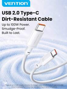 VENTION 1 pieza Cable de datos USB 2.0 C a C 5A, Modelo ABS PD100W, Color Morandi, Cable trenzado nano anti-suciedad, Chip E-Marker incorporado, Carga rápida sin sobrecalentamiento, Transferencia de datos 480Mbps, Compatible con cabezales de carga y productos con interfaz TypeC, 1m/1.5m/2m Adecuado para trabajo, estudio, ocio y otros escenarios de carga - Multicolor - Ver 1