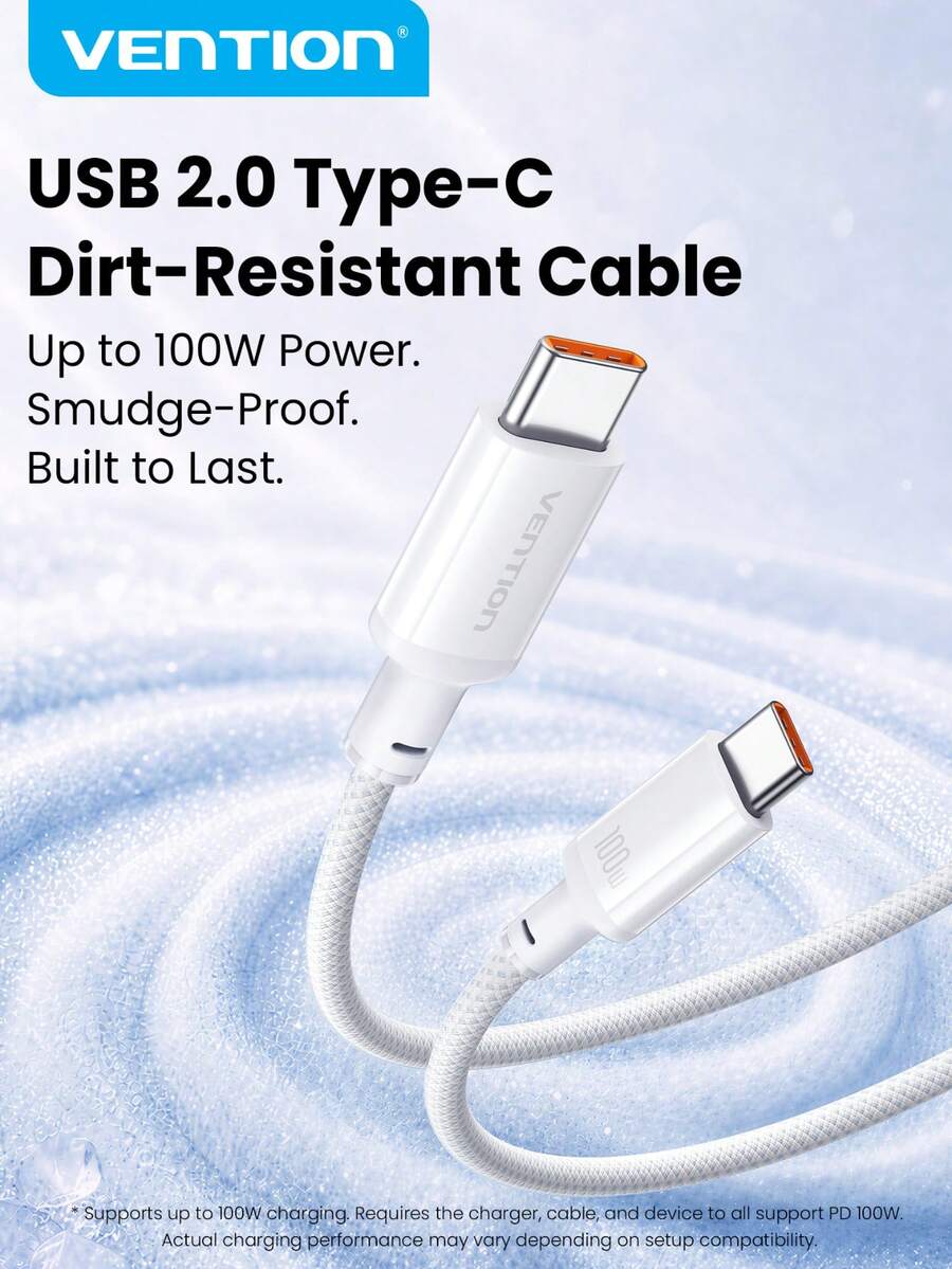 VENTION 1 pieza Cable de datos USB 2.0 C a C 5A, Modelo ABS PD100W, Color Morandi, Cable trenzado nano anti-suciedad, Chip E-Marker incorporado, Carga rápida sin sobrecalentamiento, Transferencia de datos 480Mbps, Compatible con cabezales de carga y productos con interfaz TypeC, 1m/1.5m/2m Adecuado para trabajo, estudio, ocio y otros escenarios de carga - Multicolor - Ver 1