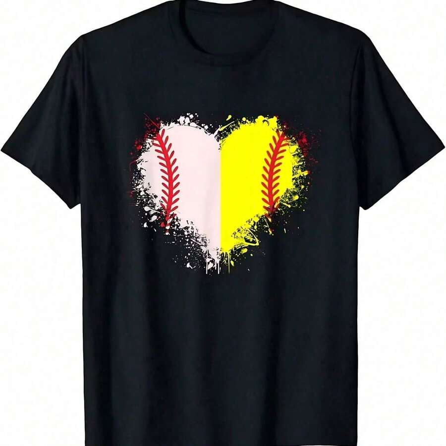 T-Shirt With Vintage Pattern Print, Round Neck, For Everyday Wear - 黑色 6 - 查看 1