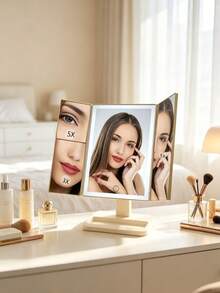 1pc New Rotatable 3-Fold LED Makeup Mirror, 3-Color Light Folding Vanity Mirror, Multi-Magnification Makeup Mirror, Portable Vanity Mirror, Fill Light Mirror, Birthday Gift For Family And Friends - Multicolor - View 5