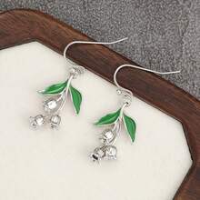 Vintage Lily Of The Valley Shaped Drop Earrings With French Ear Hooks, Decorated With Exquisite Enamel Flower Pattern, Charming Spring-Inspired Jewelry - Two-color - View 6