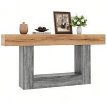 Two-Tone Console Table With Wood Look, Console Table For Hallway/Living Room, Thick Tabletop, Lower Storage Compartment, Chipboard Material - 自然色 - 查看 1