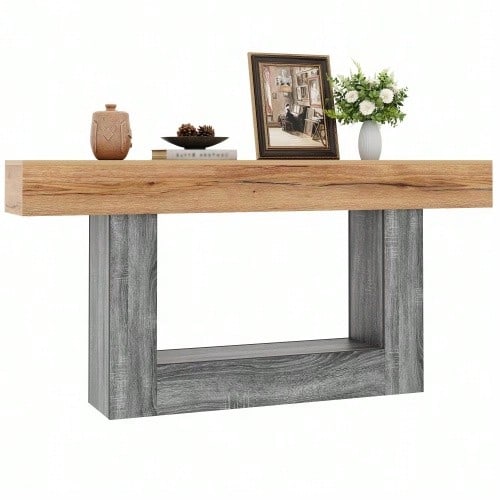 Two-Tone Console Table With Wood Look, Console Table For Hallway/Living Room, Thick Tabletop, Lower Storage Compartment, Chipboard Material - 自然色 - 查看 1