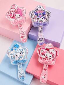 MINISO Sanrio My Melody Kuromi Cinnamoroll Hello Kitty 星星造型氣墊髮梳，便攜亮片髮梳，適合旅行化妝包 - 彩色 - 查看 2