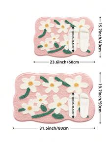 1件浴室地墊，植絨柔軟舒適腳感，花朵造型浴室墊，TPR底背防滑，適用於廚房、戶外、室內、走廊、臥室、客廳、床邊，可機洗易清潔，臥室浴室裝飾地毯 - 彩色 - 查看 3
