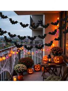 1/3/7pcs Black Glitter Bat Garland Banner, Halloween Spooky Bat Bunting, Suitable For Haunted House, Fireplace Mantel, Home Indoor Party Decoration - Multicolor - View 7