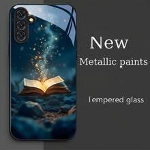 Metallic Paint Tempered Glass Phone Case Suitable For Galaxy A14 A24 4G A04 A04S A05 A05S A06 AiPhone13 A15 AiPhone16 A22 A23 A24 A25 A26 A32 A33 A34 A35 A52 A52S A53 A54 A55 A56 5G Galaxy S21 S23 S24 S25 FE S22 Plus Ultra S25 Edge Fashion Beauty Soft Edges And Hard Case Gifts-EF2299 - Black - View 2