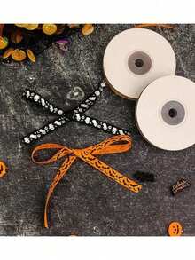 1 pieza Cinta decorativa con patrón de murciélago de Halloween, cinta para envolver regalos, cinta de decoración festiva, caja de regalo de joyería, cinta para accesorios de cabello DIY. Adecuada para días festivos. Múltiples estilos disponibles. - A - Ver 5