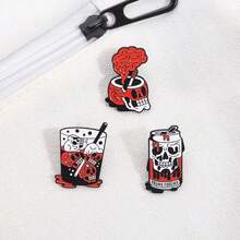 Gothic Skull Beverage Enamel Brooch, Eerie Dripping Blood Soda Can, Whiskey Glass, Brain-Shaped Skull Ashtray Badge, Punk Dark Style Backpack Accessory Gift - Multicolor - View 6