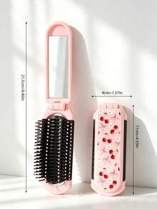 1pc/Mini Pocket Small Foldable Portable Soft Round Bead Air Cushion Anti-Static Detangling Hair Brush Pink ABS Plastic Integrated With High-Definition Makeup Mirror Portable Hair Comb Sweet Girl Y2K Style Pink Foldable Mirror Comb Pink Leopard Print Red Five-Star Cherry Bow Print Flip Cover Brush Soft Round Head Air Cushion Hair Care Detangling Brush Portable Makeup Hair Comb Daily School Travel All Seasons Portable Small Comb - Pink Cherry Cushion Comb - View 3