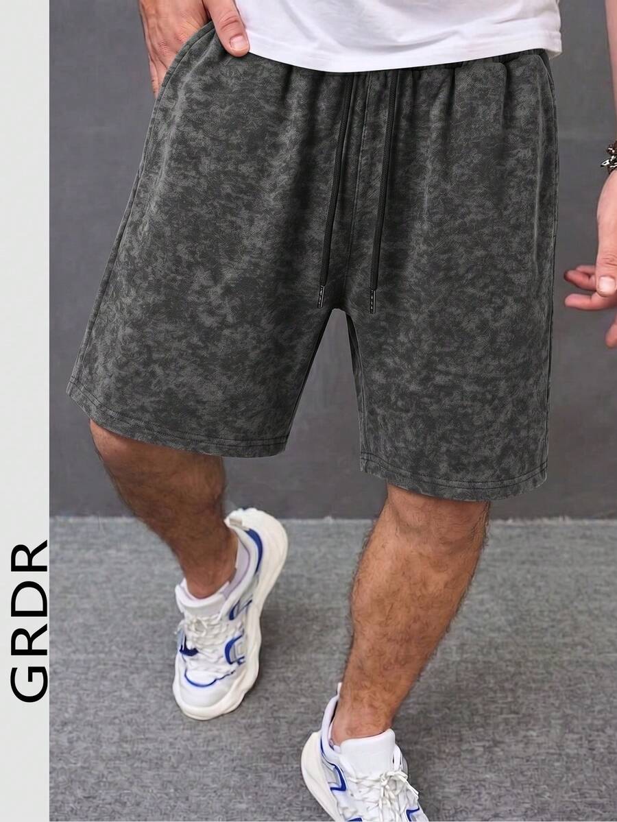 GRDR 男士夏季簡約抽繩休閒五分短褲 - 黑色 - 查看 1