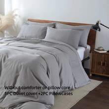 2/3pcs Fashionable Luxury Pleated Patchwork Duvet Cover Set (1/2 Pillowcases + 1 Duvet Cover, No Insert) Grey Super Soft Comfortable Breathable All-Season Bedding, Suitable For Cozy Bedroom And Dorm, Ideal Gift - Light Grey - View 8