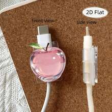 4/1pc 2D Flat Design Exquisite Pink Apple Pattern Data Cable Protector, Scratch-Resistant Type-C/Phone Charging Cable Protection Accessory, Fashionable Durable Fun Design, Sturdy Plastic Material - Multicolor - View 8