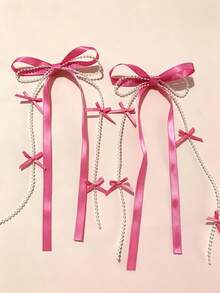 1/2pcs Ballet Style Long Ribbon Bow Hair Clips, Sweet Alligator Hair Clips, Princess Twin Ponytail Tassel Hair Accessories - Multicolor - View 8