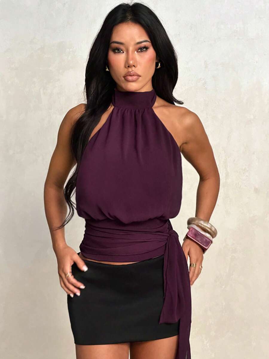 Summer Sexy Backless Fitted Camisole, Women's Casual, Street, Daily, Office, Commute, Vacation, Beach - Purple - View 1