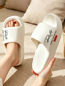 Fashionable New Women's Slippers, Creative Letter Design On The Side, Unisex Couple Style Home Slippers, Suitable For Beach/Indoor/Outdoor Sports/Poolside, Comfortable For Long Wear, Casual And Versatile Style - White - View 2