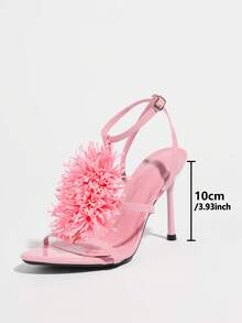 Sandales à talons hauts pour femmes, printemps été, soirée, fête, rassemblement, extérieur, mode haut de gamme, banquet, finition miroir, talon aiguille, bout pointu, fausse fourrure corail, décoration fleur 3D, glamour, sexy, cuir PU, anneau rond, fine bride, boucle, tissu miroir doux, élégant, ludique, mignon, rose, chaussures pour femmes, sandales élégantes, talons hauts décontractés - Rose bonbon - Voir 7