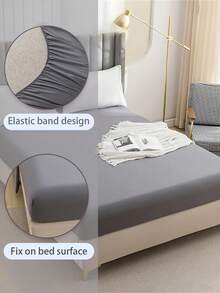 1pc Fashion Solid Color Brushed Single Fitted Sheet (Bed Cover/Mattress Protector) - Soft, Comfortable, Breathable, Anti-Pilling, Home Decor, Suitable For All Seasons; Fits Multiple Bed Sizes (Twin, Full, Queen, King); Dust-Proof Design; Does Not Include Pillow And Pillowcase. - Light Grey - View 2