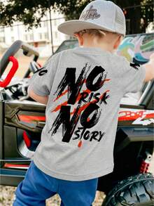1pc Little Boy "NO RISK NO STORY" Slogan Print T-Shirt, Soft And Comfortable Fabric, Suitable For Outdoor Sports, Casual Wear, Boys Spring/Summer Top - Grey - View 3