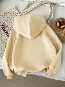 1pc Girls' New York Letter Print Zip-Up Hooded Jacket, Simple Cute Casual Young Girl' Sweatshirt - Apricot - View 5