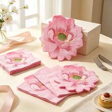 8/24/36pcs Pink Lotus Party Napkins, Unique Design Cocktail Napkins With Exquisite Lotus Petal Lace Edge. Perfect For Weddings, Princess Birthday Parties, Afternoon Tea, Outdoor Picnics And Girls Gatherings. - View 1
