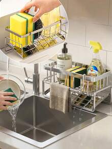 Rak Pengering Piring Wastafel, Rak Organizer Multifungsi, Rak Pengering dengan Gantungan Handuk dan Baki Tetes Otomatis, Menampung Spons Dapur, Cocok untuk Wastafel Dapur, Terbuat dari Baja Karbon Tahan Karat, Baja Tahan Karat, atau Plastik, Aksesoris Wastafel Dapur, Dapur, Ramadan, Hadiah, Perlengkapan Dapur, Aksesoris Kamar Mandi - MultiWarna - View 12