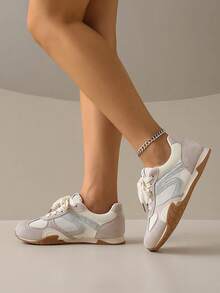ZKBBO Women's Multi-Color Retro Sneakers, Made Of Synthetic Leather And Breathable Mesh, Lightweight And Comfortable, Non-Slip Rubber Sole, Neutral Tones Suitable For Daily Walking, Versatile For Multiple Uses, Can Be Paired With Hats And Sportswear - Apricot - View 7
