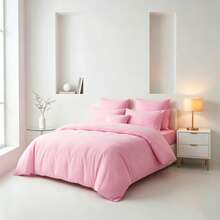 Solid Color Skin-Friendly Brushed Duvet Cover Set 3pcs (1*Duvet Cover + 2*Pillowcases, No Filling), Machine Washable, All Season, Suitable For Bedroom, Soft And Comfortable - Baby Pink - View 9