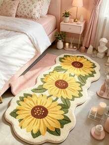 1pc Yellow Sunflower Shaped Cream Style Decorative Rug, Bedroom Decor, Small Rug, Carpet, Home Decor, Living Room Rug, Living Room Small Rug, Bedroom Rug, Living Room Home Decor, Outdoor Rug, Washable Rug - Multicolor 12 - View 5
