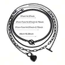 4pcs/Set Women's All-Season Versatile Hip-Hop Punk Fashion Black Metal Chain OT Clasp Heart-Shaped Photo Box Pendant Layered Necklace Set, Gift For Friends, Partners, Mothers, Elders On Valentine's Day, Mother's Day, Thanksgiving, Halloween - Black - View 6