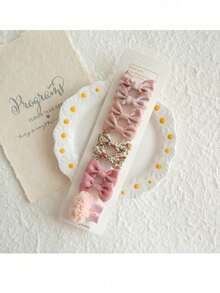 Kids Neutral Vintage Fabric Bow Hair Clips 10Pcs Barrettes Set - Multicolor - View 9