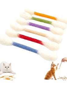 6件套猫咪棉签玩具，幼猫咬棒，适合室内猫咪娱乐，耐用绳子，大型毛毡互动猫咪踢球玩具，激发猫咪活力的完美礼物 - 彩色 - 查看 18