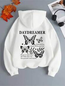 Moletom Feminino com Capuz e Estampa de Borboleta, 100% Poliéster, Levemente Elástico e com Elasticidade, Pulôver de Inverno com Capuz - Branco - Visão 2
