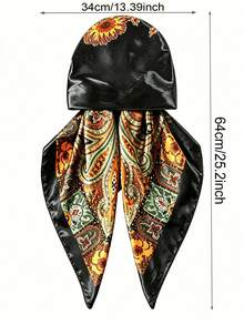 1pc Paisley Cashew Print Satin Bandana Headscarf, Elastic Slouchy Headwrap Scarf, Trimmed Women's Headscarf, Convenient Headwrap Hat Jewelry Accessories - Black - View 4
