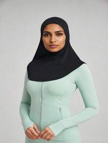 Breathable Mesh Hooded Hijab With Silicone Logo, Suitable For Running, Fitness, Daily Casual Wear - Black - View 2
