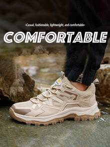 Men's Steel Toe Work Shoes, Anti-Smash And Anti-Puncture, Industrial Style Safety Work Shoes, Suitable For All Seasons, Applicable For Outdoor Construction, Gardening And Construction Site Foot Protection - 卡其色 - 查看 4