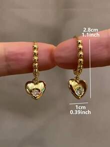 1 Pair Minimalist Cubic Zirconia Copper Alloy Heart-Shaped Earrings For Women's Daily Wear - Yellow Gold - View 4