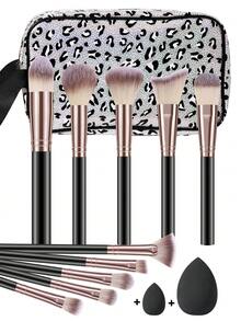 13PCS Makeup Tools Set Including: 10PCS Makeup Brush Set+1pc Makeup Sponges+1pc Mini Makeup Sponges+1pc Multi-Functional Zipper Toiletry And Cosmetic Bag Waterproof - Multicolor - View 1