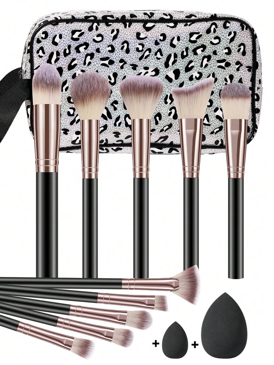 13PCS Makeup Tools Set Including: 10PCS Makeup Brush Set+1pc Makeup Sponges+1pc Mini Makeup Sponges+1pc Multi-Functional Zipper Toiletry And Cosmetic Bag Waterproof - Multicolor - View 1