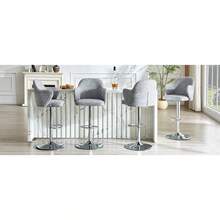 Modern Bar Stool Set (Set Of 2) / High-Quality Linen Bar Stools, -Plated Steel Frame / Easy To Install / High Load Capacity / Suitable For Home Bars And Restaurants - 灰色 - 查看 5