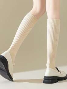 1 Pair Women's Autumn/Winter Solid Color Compression Fashion Slimming Calf Socks, Maillard Color Palette, Japanese JK Sweet Style, High Tube Warm Long Socks - Multicolor - View 5