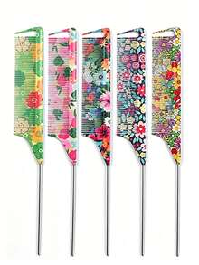 Peine de cola de rata antiestático de colores - 15 opciones de patrones | Peinado profesional & uso doméstico, duradero & elegante | Estampados de leopardo/neón/flores disponibles - Multicolor - Ver 6