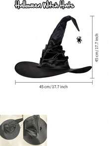 1pc Halloween Women Witch Hat,Devil Spider Wizard Hat,Black Ruched Crooked Wicked Witch Cap For Costume Cosplay Party Halloween Party Favors Party Favors Trick-Or-Treat And Activities Halloween Party Favors Supplies Activities Games Gifts. - A - View 10