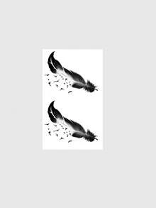 1 Pc Men's Dark Gothic Temporary Tattoo Stickers, 2Pcs Black Gradient Feather With Flying Birds Pattern Tattoos, Waterproof Sweatproof Body Stickers For Holiday Party, Suitable For Hands, Legs, Waist, Shoulders And Neck - Black - View 3