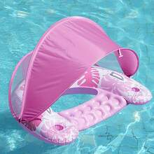 1pc Adult Inflatable Pool Float Bed With Detachable Double-Layer Sunshade Canopy, Large Backrest Water Lounge Chair, Dual Cup Holders, Thickened PVC Floating Mat, Essential For Travel Beach Vacation - Floating Rafts - View 8